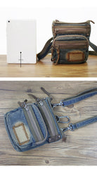 Blue Denim Mens Casual Small Vertical Messenger Bag Jean Belt Bag Belt Pouch For Men - imessengerbags
