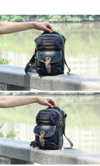 Blue Denim Mens Casual Small Side Bag Vertical Messenger Bags Jean Courier Bag For Men - imessengerbags