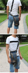 Blue Jean Canvas Mens Biker Waist Bag DropLeg Bag Belt Pouch Small Messenger Bag For Men - imessengerbags