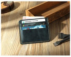 Blue Leather Mens Front Pocket Wallet Personalized Handmade Slim Card Wallets for Men