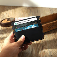 Blue Leather Mens Front Pocket Wallet Personalized Handmade Slim Card Wallets for Men