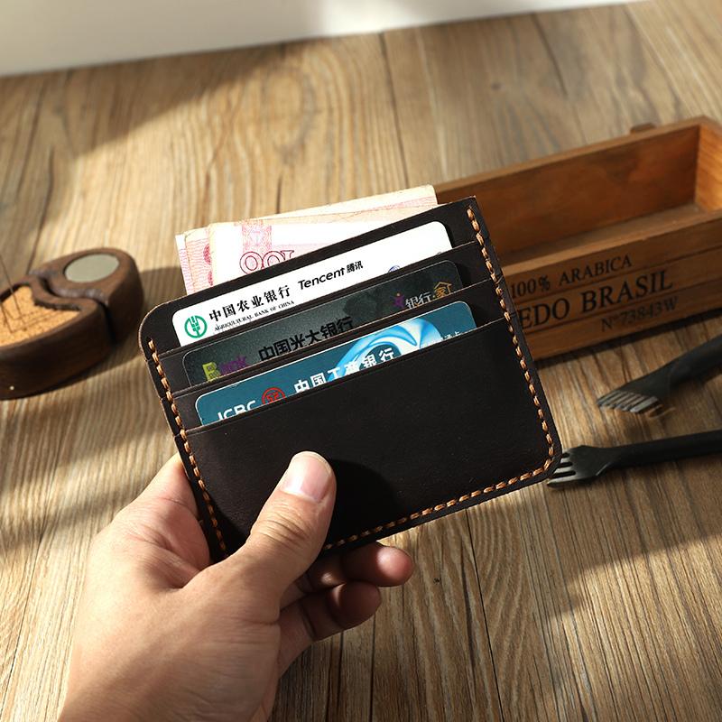 Coffee Leather Mens Front Pocket Wallet Personalized Handmade Slim Card Wallets for Men