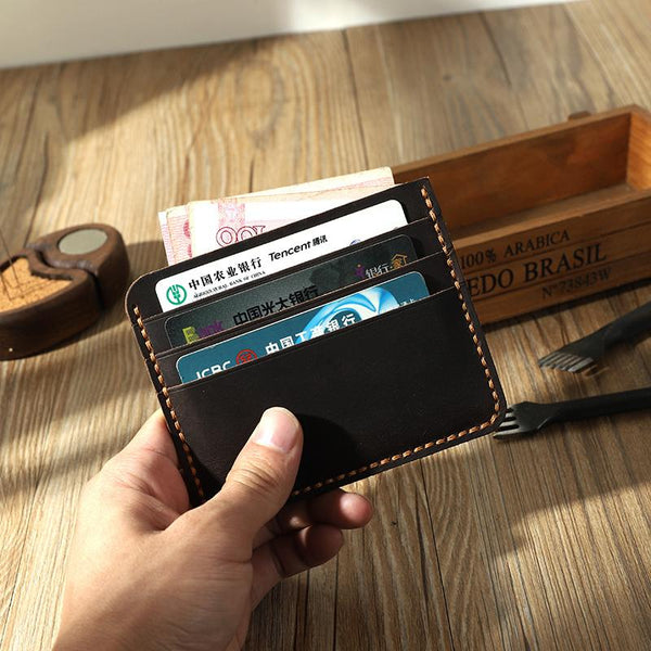 Coffee Leather Mens Front Pocket Wallet Personalized Handmade Slim Card Wallets for Men