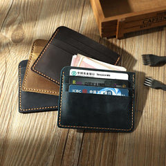 Blue Leather Mens Front Pocket Wallet Personalized Handmade Slim Card Wallets for Men