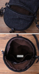 Black Unique Denim Cap Mini Shoulder Bags Belt Pouch Denim Cap Phone Vintage Messenger Bag