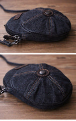 Black Unique Denim Cap Mini Shoulder Bags Belt Pouch Denim Cap Phone Vintage Messenger Bag