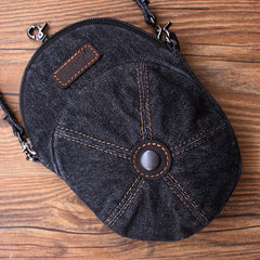 Black Unique Denim Cap Mini Shoulder Bags Belt Pouch Denim Cap Phone Vintage Messenger Bag