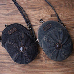 Black Unique Denim Cap Mini Shoulder Bags Belt Pouch Denim Cap Phone Vintage Messenger Bag