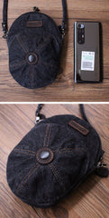 Black Unique Denim Cap Mini Shoulder Bags Belt Pouch Denim Cap Phone Vintage Messenger Bag