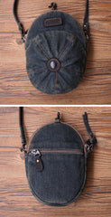 Black Unique Denim Cap Mini Shoulder Bags Belt Pouch Denim Cap Phone Vintage Messenger Bag