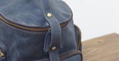Blue Cool Mens Leather Hiking Backpack Travel Backpack Leather Backpack for Men - imessengerbags