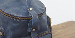 Blue Cool Mens Leather Hiking Backpack Travel Backpack Leather Backpack for Men