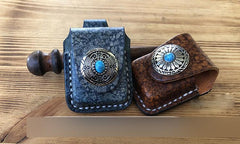 Handmade Mens Blue Leather Classic Zippo Lighter Case Belt Zippo Lighter Holder with Belt Loop - imessengerbags