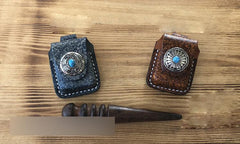 Handmade Mens Blue Leather Classic Zippo Lighter Case Belt Zippo Lighter Holder with Belt Loop - imessengerbags