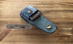 Handmade Mens Blue Leather Classic Zippo Lighter Case Belt Zippo Lighter Holder with Belt Loop - imessengerbags