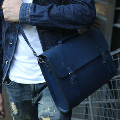 Blue Leather Mens Briefcase Messenger Bag Handbag Shoulder Bag for men