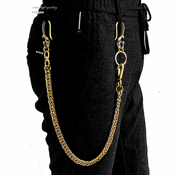 Brass Cool Pants Chain Motorcycle Biker Wallet Chain Gold Long Wallet Chain For Men - imessengerbags