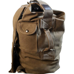 Khaki Canvas Mens Large Backpack Travel Backpack Canvas Barrel Backpack Bucket Backpack For Men - imessengerbags