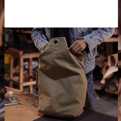 Khaki Canvas Mens Large Backpack Travel Backpack Canvas Barrel Backpack Bucket Backpack For Men - imessengerbags