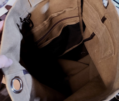 Khaki Canvas Mens Large Backpack Travel Backpack Canvas Barrel Backpack Bucket Backpack For Men - imessengerbags