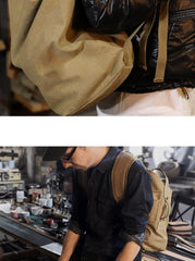 Khaki Canvas Mens Large Backpack Travel Backpack Canvas Barrel Backpack Bucket Backpack For Men - imessengerbags