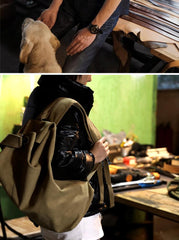 Khaki Canvas Mens Large Backpack Travel Backpack Canvas Barrel Backpack Bucket Backpack For Men - imessengerbags
