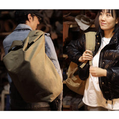 Khaki Canvas Mens Large Backpack Travel Backpack Canvas Barrel Backpack Bucket Backpack For Men - imessengerbags