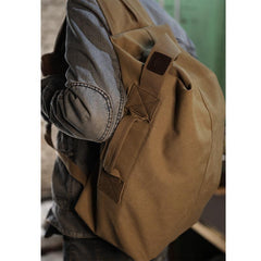 Khaki Canvas Mens Large Backpack Travel Backpack Canvas Barrel Backpack Bucket Backpack For Men - imessengerbags