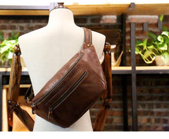 COffee leather bum bag for men Mens Leather Fanny Pack 