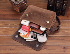 Brown Cool Leather Small Messenger Bag Satchel Postman Bag Coffee Side Bag Courier Bag For Men