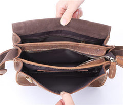 Brown Cool Leather Small Messenger Bag Satchel Postman Bag Coffee Side Bag Courier Bag For Men