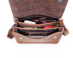 Brown Cool Leather Small Messenger Bag Satchel Postman Bag Coffee Side Bag Courier Bag For Men