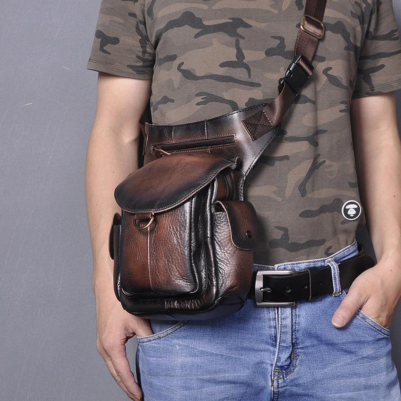 Cool Dark Brown Leather Mens Drop Leg Bag Belt Pouch Small Side Bag Sh –  iChainWallets