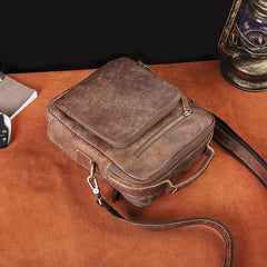 Brown Cool Leather Small Vertical Side Bag Briefcase Messenger Bag Brown Handbag Shoulder Bag For Men