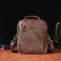 Brown Cool Leather Small Vertical Side Bag Briefcase Messenger Bag Brown Handbag Shoulder Bag For Men