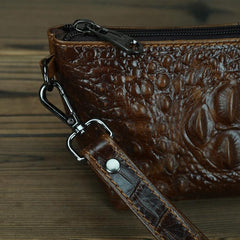 Brown Crocodile Pattern Mens Leather Zipper Clutch Wristlet Purse Bag Clutch Bags Phone Bag For Men