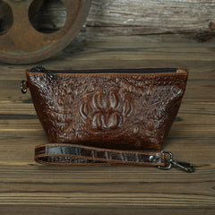 Brown Crocodile Pattern Mens Leather Zipper Clutch Wristlet Purse Bag Clutch Bags Phone Bag For Men