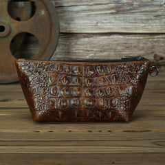 Brown Crocodile Pattern Mens Leather Zipper Clutch Wristlet Purse Bag Clutch Bags Phone Bag For Men