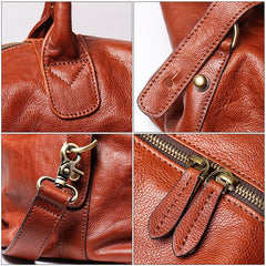 Brown Fashion Leather Mens 15 inches Messenger Bag Large Brown Weekender Bag Duffel Bag For Men - imessengerbags