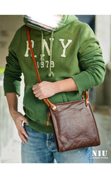 Casual Coffee Leather Men Vertical Side Bag Green Small Messenger Bag Camouflage Courier Bag For Men - imessengerbags