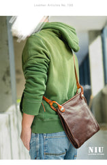 Casual Coffee Leather Men Vertical Side Bag Green Small Messenger Bag Camouflage Courier Bag For Men - imessengerbags