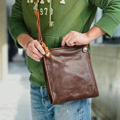 Casual Coffee Leather Men Vertical Side Bag Green Small Messenger Bag Camouflage Courier Bag For Men