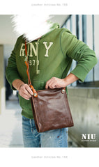 Casual Coffee Leather Men Vertical Side Bag Green Small Messenger Bag Camouflage Courier Bag For Men - imessengerbags