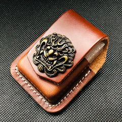 Black Handmade Leather Mens Monster Zippo Lighter Holders Lighter Case For Men - imessengerbags