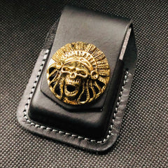 Black Handmade Leather Mens Monster Zippo Lighter Holders Lighter Case For Men - imessengerbags