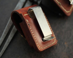 Brown Handmade Leather Mens Zippo Lighter Case With Belt Loop Coffee Zippo Standard Lighter Holders Steel Clip For Men