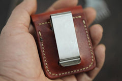 Brown Handmade Leather Mens Zippo Lighter Case With Belt Loop Coffee Zippo Standard Lighter Holders Steel Clip For Men