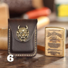 Brown Handmade Leather Mens Zippo Lighter Case With Belt Loop Coffee Zippo Standard Lighter Holders Steel Clip For Men