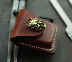 Brown Handmade Leather Mens Zippo Lighter Case With Belt Loop Coffee Zippo Standard Lighter Holders Steel Clip For Men