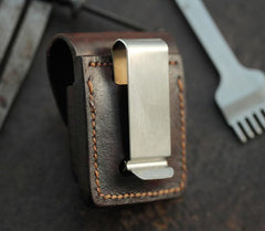 Brown Handmade Leather Mens Zippo Lighter Case With Belt Loop Coffee Zippo Standard Lighter Holders Steel Clip For Men